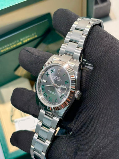 Rolex Stainless Steel and White Gold Datejust 41 Date Watch - 41 MM - Oyster Bracelet - Fluted Bezel - Wimbledon Dial - 126334-0021