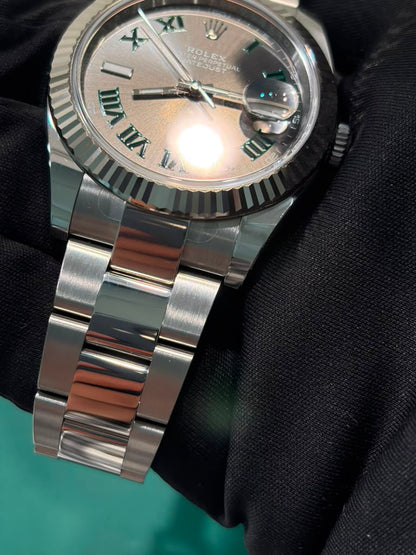Rolex Stainless Steel and White Gold Datejust 41 Date Watch - 41 MM - Oyster Bracelet - Fluted Bezel - Wimbledon Dial - 126334-0021
