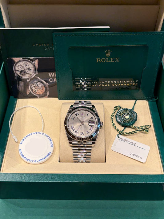Rolex Stainless Steel and White Gold Datejust 41 Date Watch - 41 MM - Jubilee Bracelet - Fluted Bezel - Wimbledon Dial - 126334-0022
