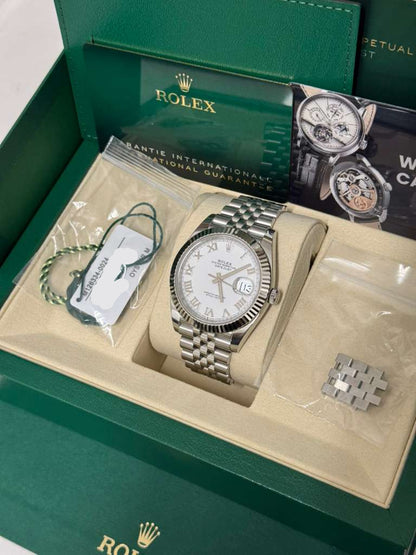 Rolex Stainless Steel and White Gold Datejust 41 Date Watch - 41 MM - Jubilee Bracelet - Fluted Bezel - White Roman Dial - 126334-0024