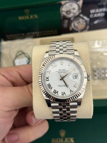 Rolex Stainless Steel and White Gold Datejust 41 Date Watch - 41 MM - Jubilee Bracelet - Fluted Bezel - White Roman Dial - 126334-0024