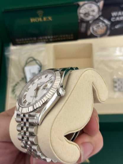 Rolex Stainless Steel and White Gold Datejust 41 Date Watch - 41 MM - Jubilee Bracelet - Fluted Bezel - White Roman Dial - 126334-0024
