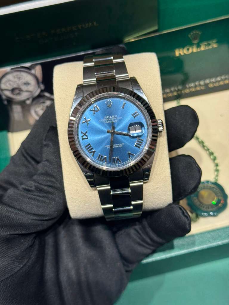 Rolex Stainless Steel and White Gold Datejust 41 Date Watch - 41 MM - Oyster Bracelet - Fluted Bezel - Blue Roman Dial - 126334-0025