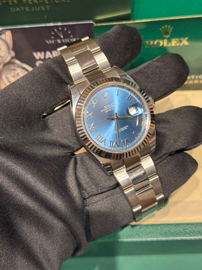 Rolex Stainless Steel and White Gold Datejust 41 Date Watch - 41 MM - Oyster Bracelet - Fluted Bezel - Blue Roman Dial - 126334-0025