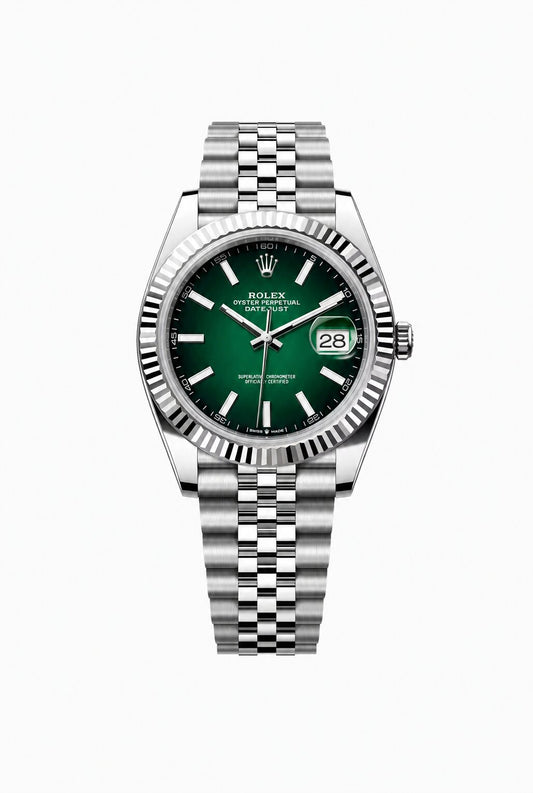 Rolex Stainless Steel and White Gold Datejust 41 Date Watch - 41 MM - Jubilee Bracelet - Fluted Bezel - Green Ombré Dial - 126334-0034