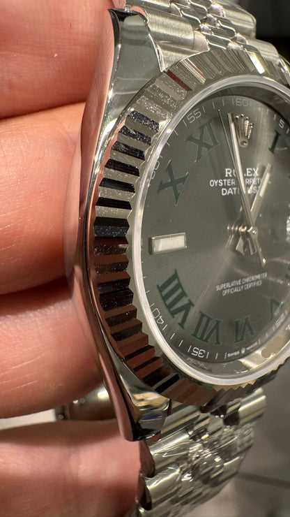 Rolex Stainless Steel and White Gold Datejust 41 Date Watch - 41 MM - Jubilee Bracelet - Fluted Bezel - Wimbledon Dial - 126334-0022