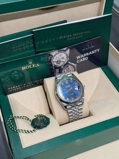 Rolex Stainless Steel and White Gold Datejust 41 Date Watch - 41 MM - Jubilee Bracelet - Fluted Bezel - Blue Diamond Dial - 126334-0016