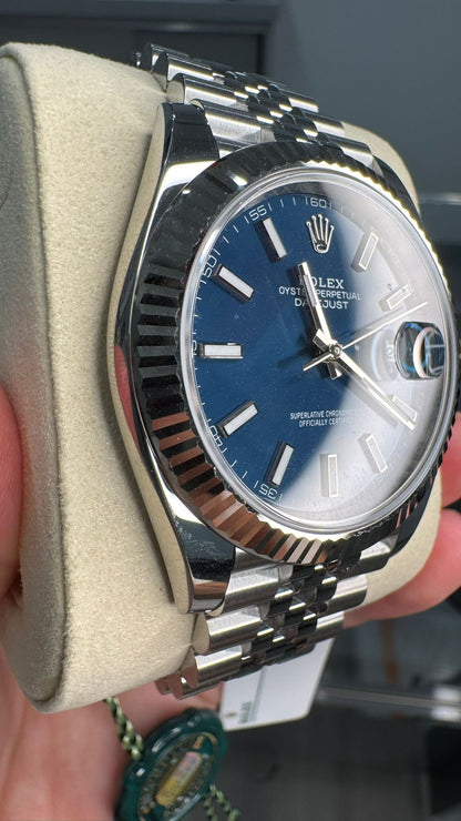 Rolex Stainless Steel and White Gold Datejust 41 Date Watch - 41 MM - Jubilee Bracelet - Fluted Bezel - Blue Dial - 126334-0002