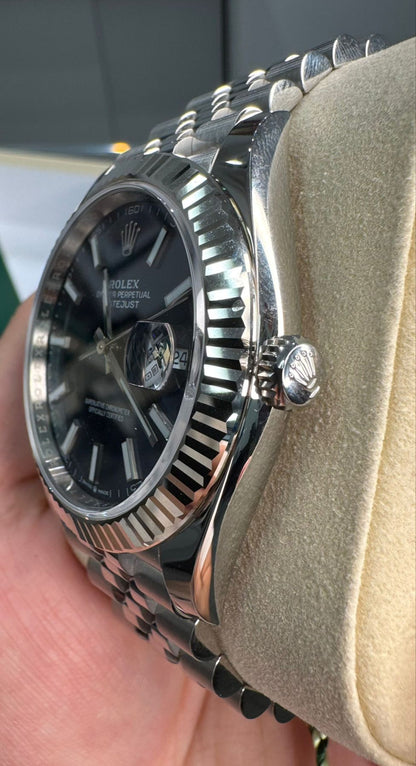 Rolex Stainless Steel and White Gold Datejust 41 Date Watch - 41 MM - Jubilee Bracelet - Fluted Bezel - Blue Dial - 126334-0002