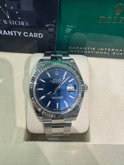 Rolex Stainless Steel and White Gold Datejust 41 Date Watch - 41 MM - Oyster Bracelet - Fluted Bezel - Blue Dial - 126334-0001