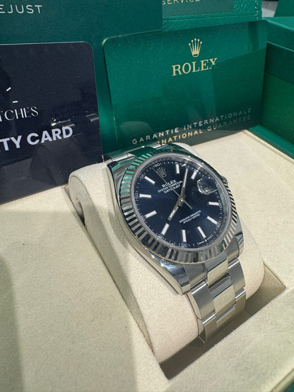 Rolex Stainless Steel and White Gold Datejust 41 Date Watch - 41 MM - Oyster Bracelet - Fluted Bezel - Blue Dial - 126334-0001