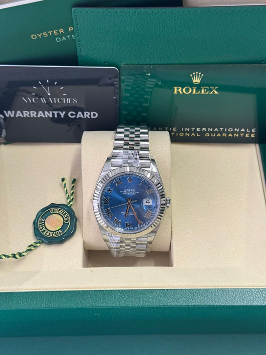 Rolex Stainless Steel and White Gold Datejust 41 Date Watch - 41 MM - Jubilee Bracelet - Fluted Bezel - Blue Roman Dial - 126334 blrj