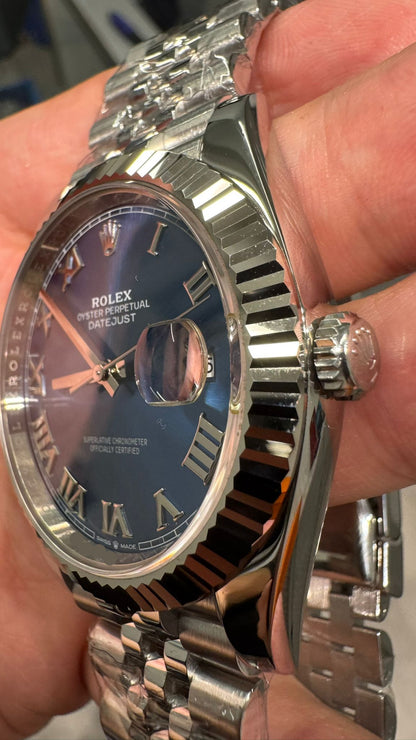 Rolex Stainless Steel and White Gold Datejust 41 Date Watch - 41 MM - Jubilee Bracelet - Fluted Bezel - Blue Roman Dial - 126334-0026