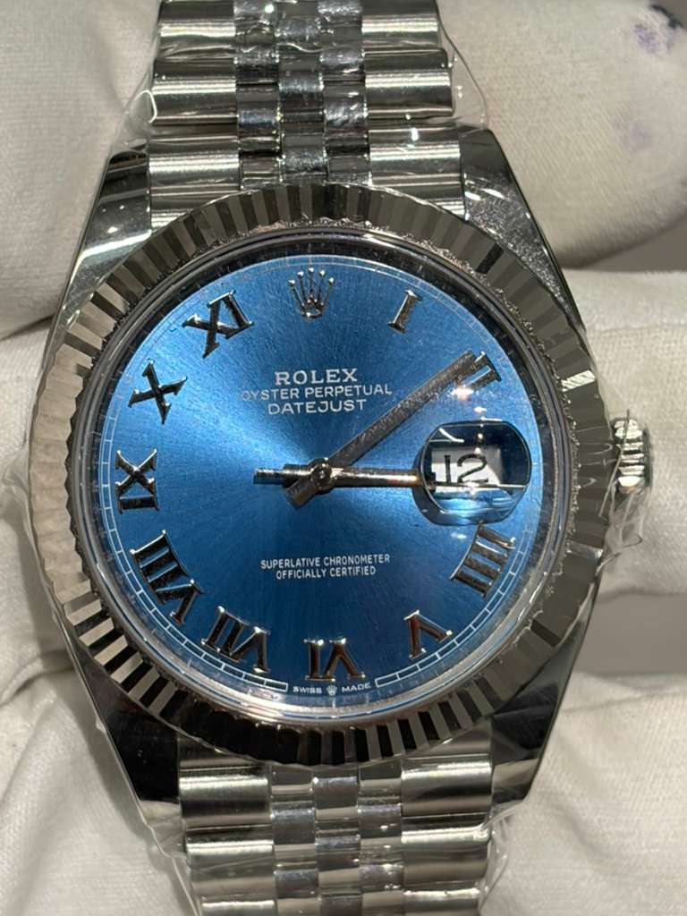 Rolex Stainless Steel and White Gold Datejust 41 Date Watch - 41 MM - Jubilee Bracelet - Fluted Bezel - Blue Roman Dial - 126334 blrj