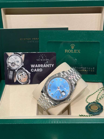 Rolex Stainless Steel and White Gold Datejust 41 Date Watch - 41 MM - Jubilee Bracelet - Fluted Bezel - Blue Roman Dial - 126334-0026