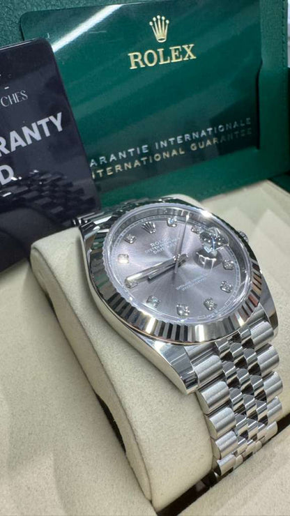 Rolex Stainless Steel and White Gold Datejust 41 Date Watch - 41 MM - Jubilee Bracelet - Fluted Bezel - Dark Rhodium Diamond Dial - 126334-0006