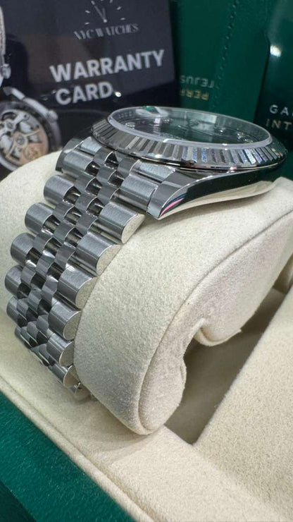 Rolex Stainless Steel and White Gold Datejust 41 Date Watch - 41 MM - Jubilee Bracelet - Fluted Bezel - Dark Rhodium Diamond Dial - 126334-0006