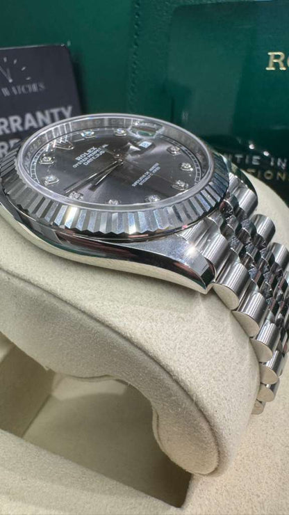 Rolex Stainless Steel and White Gold Datejust 41 Date Watch - 41 MM - Jubilee Bracelet - Fluted Bezel - Dark Rhodium Diamond Dial - 126334-0006