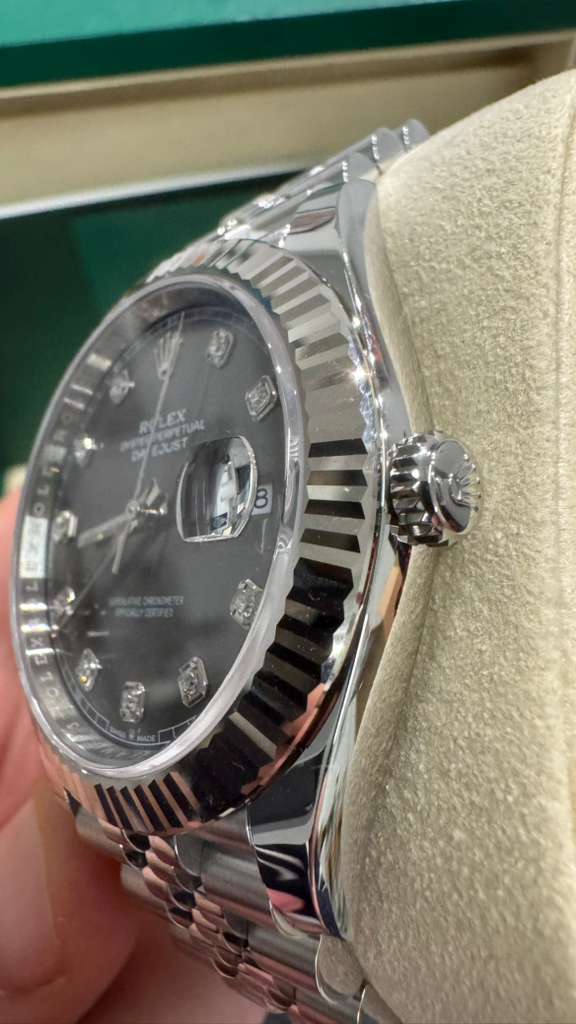 Rolex Stainless Steel and White Gold Datejust 41 Date Watch - 41 MM - Jubilee Bracelet - Fluted Bezel - Dark Rhodium Diamond Dial - 126334 dkrdj