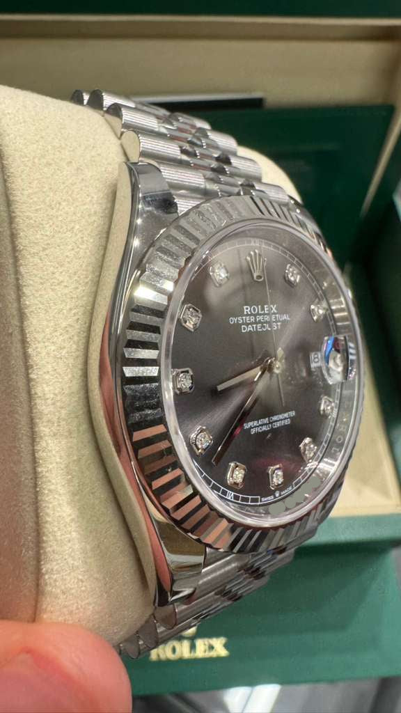 Rolex Stainless Steel and White Gold Datejust 41 Date Watch - 41 MM - Jubilee Bracelet - Fluted Bezel - Dark Rhodium Diamond Dial - 126334 dkrdj