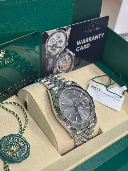 Rolex Stainless Steel and White Gold Datejust 41 Date Watch - 41 MM - Jubilee Bracelet - Fluted Bezel - Dark Rhodium Dial - 126334-0014