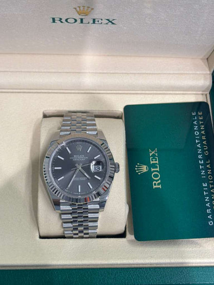 Rolex Stainless Steel and White Gold Datejust 41 Date Watch - 41 MM - Jubilee Bracelet - Fluted Bezel - Dark Rhodium Dial - 126334-0014