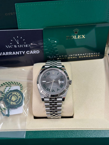 Rolex Stainless Steel and White Gold Datejust 41 Date Watch - 41 MM - Jubilee Bracelet - Fluted Bezel - Wimbledon Dial - 126334-0022