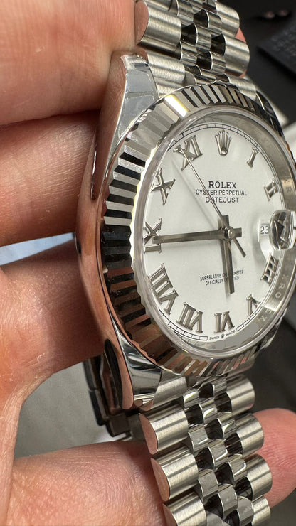 Rolex Stainless Steel and White Gold Datejust 41 Date Watch - 41 MM - Jubilee Bracelet - Fluted Bezel - White Roman Dial - 126334-0024