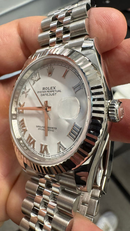 Rolex Stainless Steel and White Gold Datejust 41 Date Watch - 41 MM - Jubilee Bracelet - Fluted Bezel - White Roman Dial - 126334-0024
