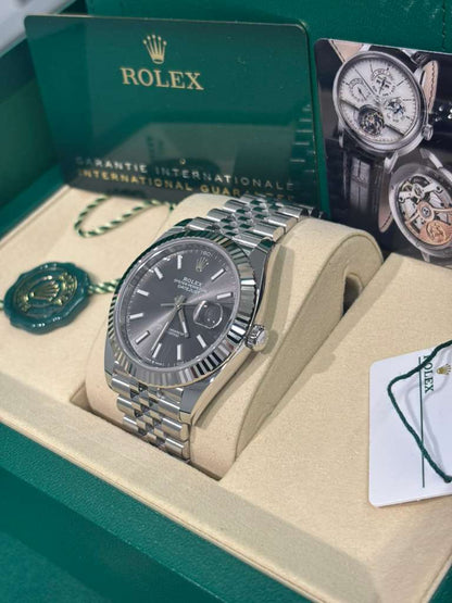 Rolex Stainless Steel and White Gold Datejust 41 Date Watch - 41 MM - Jubilee Bracelet - Fluted Bezel - Dark Rhodium Dial - 126334-0014