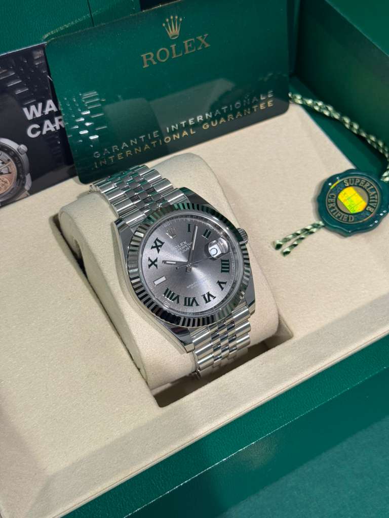 Rolex Stainless Steel and White Gold Datejust 41 Date Watch - 41 MM - Jubilee Bracelet - Fluted Bezel - Wimbledon Dial - 126334 slgrj