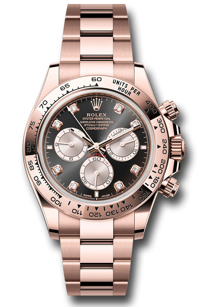 Rolex Everose Gold Cosmograph Daytona Watch - 40 MM - Oyster Bracelet - Fixed Bezel - Black And Sundust Diamond Dial - 126505 bksudo