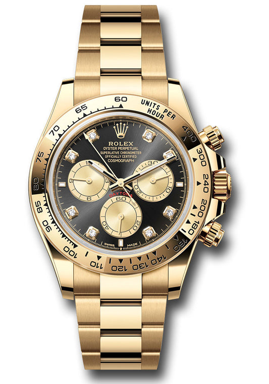 Rolex Yellow Gold Cosmograph Daytona Watch - 40 MM - Oyster Bracelet - Fixed Bezel - Black And Golden Diamond Dial - 126508 bkchdo