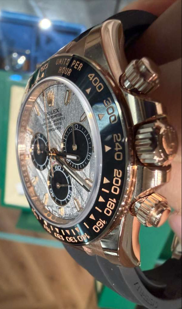 Rolex Everose Gold Cosmograph Daytona Watch - 40 MM - Oysterflex Strap - Black Cerachrom Bezel - Meteorite and Black Index Dial - 126515LN-0008