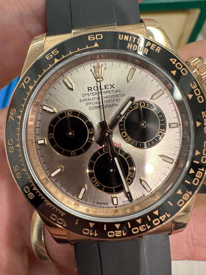 Rolex Everose Gold Cosmograph Daytona Watch - 40 MM - Oysterflex Strap - Black Ceramic Bezel - Sundust And Black Index Dial - 126515LN-0006