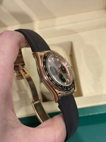Rolex Everose Gold Cosmograph Daytona Watch - 40 MM - Oysterflex Strap - Black Ceramic Bezel - Sundust And Black Index Dial - 126515LN-0006