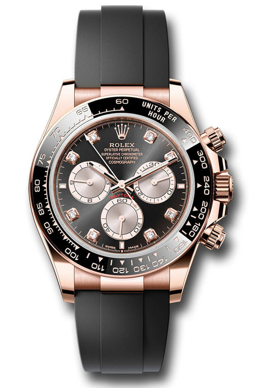 Rolex Everose Gold Cosmograph Daytona Watch - 40 MM - Oysterflex Strap - Black Cerachrom Bezel - Black And Sundust Diamond Dial - 126515ln bksudof