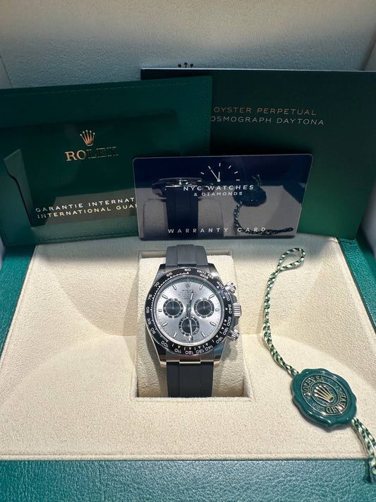 Rolex White Gold Cosmograph Daytona Watch - 40 MM - Oysterflex Strap - Black Ceramic Bezel - Steel And Black Index Dial - 126519LN-0006