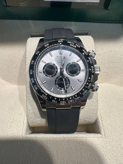 Rolex White Gold Cosmograph Daytona Watch - 40 MM - Oysterflex Strap - Black Ceramic Bezel - Steel And Black Index Dial - 126519LN-0006
