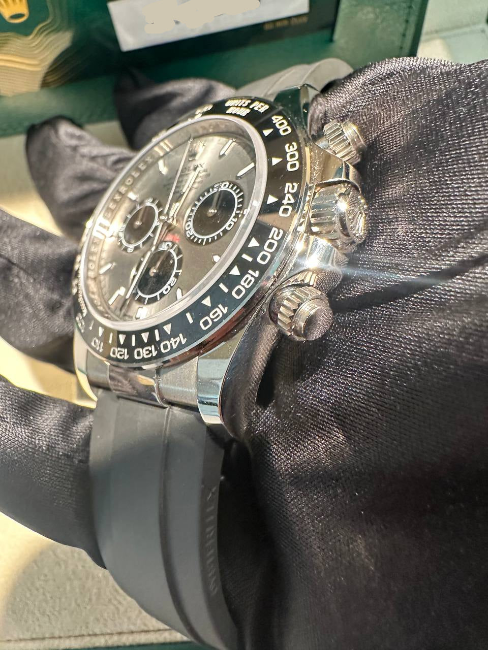 Rolex White Gold Cosmograph Daytona Watch - 40 MM - Oysterflex Strap - Black Ceramic Bezel - Steel And Black Index Dial - 126519LN-0006