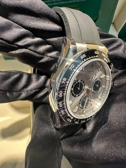 Rolex White Gold Cosmograph Daytona Watch - 40 MM - Oysterflex Strap - Black Ceramic Bezel - Steel And Black Index Dial - 126519LN-0006