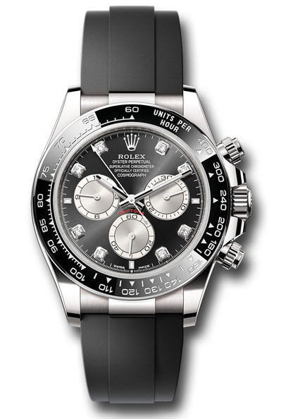 Rolex White Gold Cosmograph Daytona Watch - 40 MM - Oysterflex Strap - Black Ceramic Bezel - Black And Steel Diamond Dial - 126519LN-0004