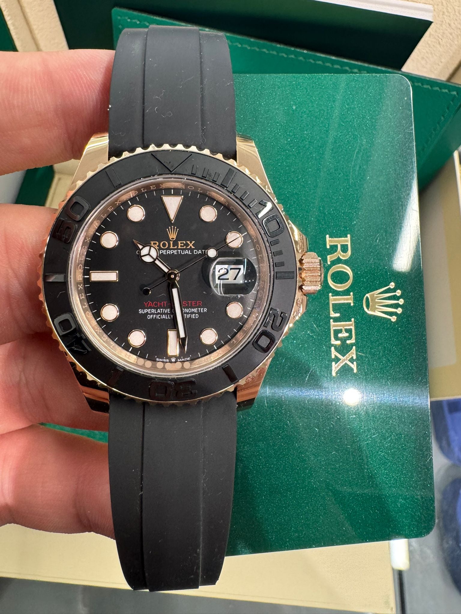 Rolex Everose Gold Yacht-Master&nbsp; Watch - 40 MM - Oysterflex Strap - Black Dial - 126655 bk