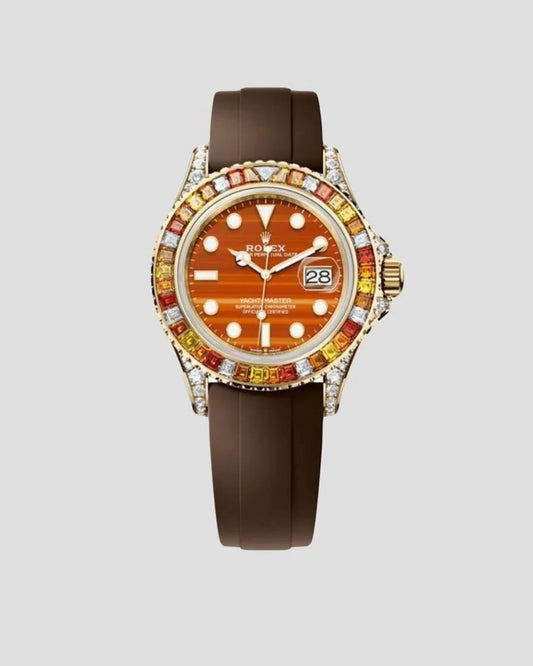 Rolex Yellow Gold Carnelian Yacht-Master Watch - Off-Catalog - 40 MM - Oysterflex Strap - Carnelian Orange Dial - 126678SAJOR-0003