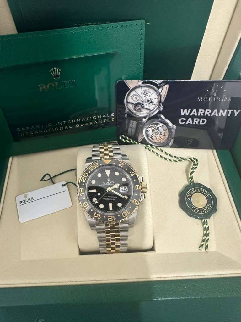 Rolex Steel and Yellow Gold Yellow Rolesor GMT-Master II Watch - 40 MM - Jubilee Bracelet - Bidirectional Rotatable Bezel - Black Dial - 126713GRNR-0001