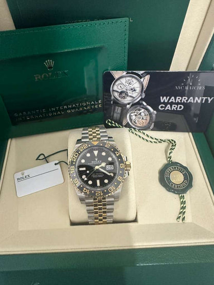 Rolex Steel and Yellow Gold Yellow Rolesor GMT-Master II Watch - 40 MM - Jubilee Bracelet - Bidirectional Rotatable Bezel - Black Dial - 126713GRNR-0001
