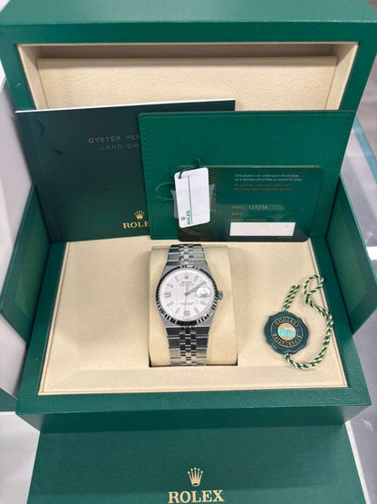 Rolex Land-Dweller - 36 MM - Stainless Steel and White Gold - Honeycomb Motif Intense White Dial - Fluted Bezel - Jubilee Bracelet - 127234-0001