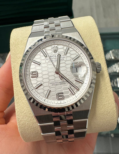 Rolex Land-Dweller - 36 MM - Stainless Steel and White Gold - Honeycomb Motif Intense White Dial - Fluted Bezel - Jubilee Bracelet - 127234-0001