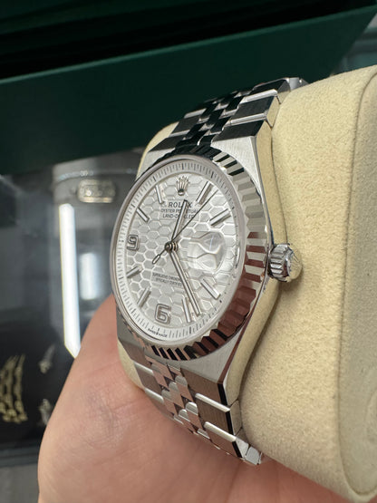 Rolex Land-Dweller - 36 MM - Stainless Steel and White Gold - Honeycomb Motif Intense White Dial - Fluted Bezel - Jubilee Bracelet - 127234-0001