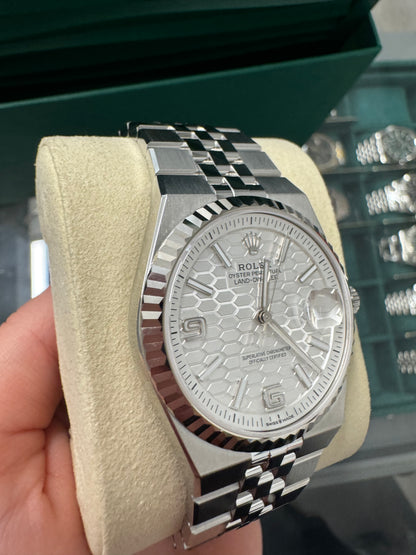 Rolex Land-Dweller - 36 MM - Stainless Steel and White Gold - Honeycomb Motif Intense White Dial - Fluted Bezel - Jubilee Bracelet - 127234-0001